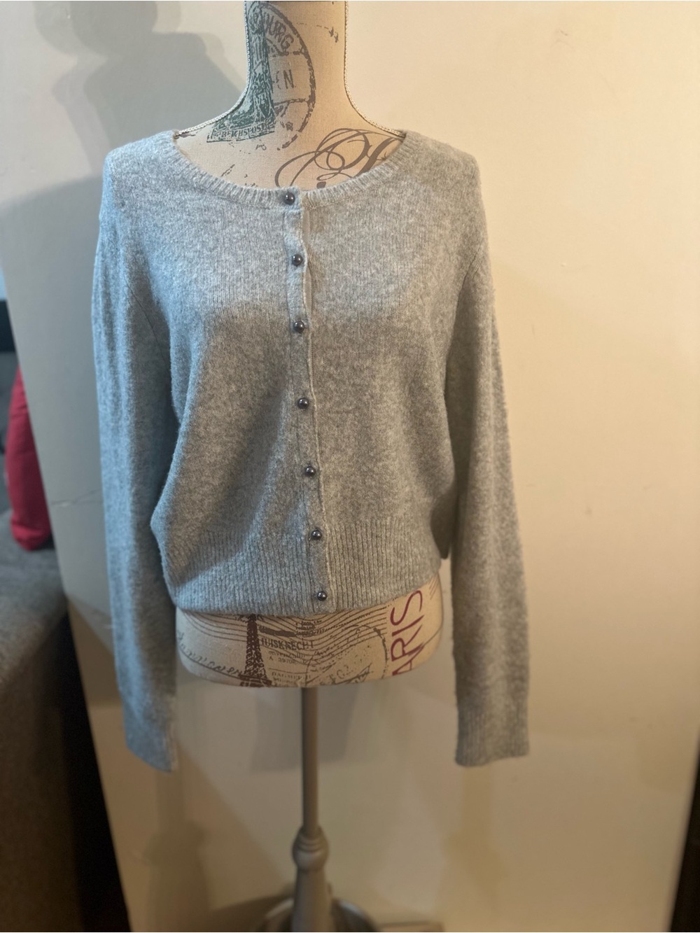 Abercrombie & Fitch Light Gray Button-Front Knit Cardigan